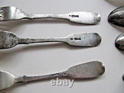 12Antique 1850 70 Imperial RUSSIAN 84 STERLING SILVER LARGE SERVING SPOONS FORKS