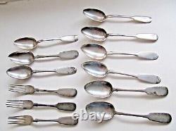 12Antique 1850 70 Imperial RUSSIAN 84 STERLING SILVER LARGE SERVING SPOONS FORKS