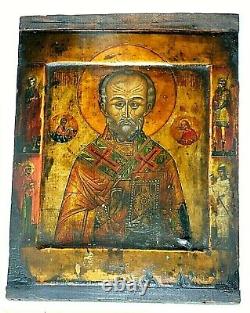 16c. RUSSIAN IMPERIAL UNIQUE HOLY ICON SILVER OKLAD BLESSING SAINT NICHOLAS MYRA
