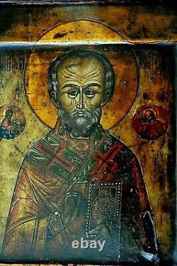 16c. RUSSIAN IMPERIAL UNIQUE HOLY ICON SILVER OKLAD BLESSING SAINT NICHOLAS MYRA