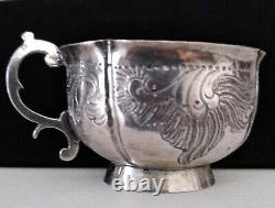 18 Century Catherine II Antique Imperial Russian Silver Charka Chased Vodka Cup
