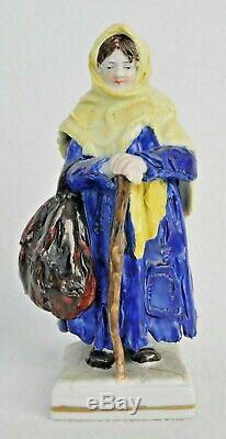 1800 Russian Imperial Popov Porcelain Figurine Enamel Ceramic Peasant Woman Gift