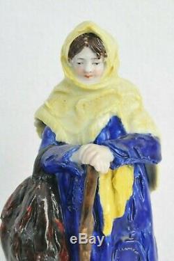 1800 Russian Imperial Popov Porcelain Figurine Enamel Ceramic Peasant Woman Gift
