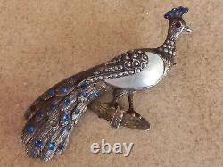 1800s ANTIQUE IMPERIAL RUSSIA RUSSIAN 84 SILVER GEMSTONE PEACOCK BROOCHE RARE