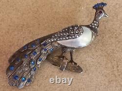 1800s ANTIQUE IMPERIAL RUSSIA RUSSIAN 84 SILVER GEMSTONE PEACOCK BROOCHE RARE