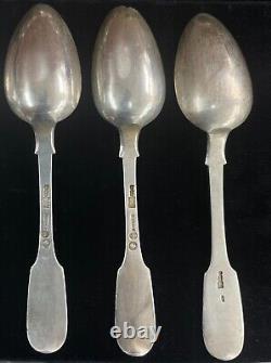1857 Antique Russian Imperial 84 Silver Set of 12 Table Spoons Sazikov Factory