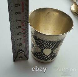 1868 Antique Imperial Russian Sterling Silver 84 Hand Etched Shot Wine Cup 54.8g