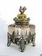 1883 Art Imperial Russian Silver 84 Inkwell Decorated Gemstones Amber, Cats Eye