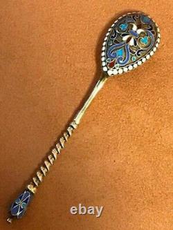 1889 Marigold Cloisonne Enamel Silver 84 Spoon Russian Imperial Klingert Antique