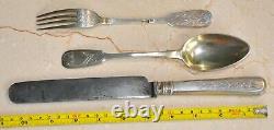 1890y. RUSSIAN IMPERIAL KNIFE SPOON FORK 84 SILVER CUP KOVSH BOWL ROYAL EGG GOLD