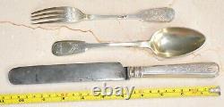 1890y. RUSSIAN IMPERIAL KNIFE SPOON FORK 84 SILVER CUP KOVSH BOWL ROYAL EGG GOLD