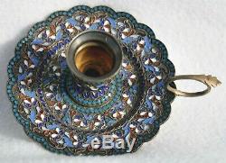 1892 Russian Royal Imperial 84 Silver Enamel Candlestick Klinger Kovsh Bowl Egg