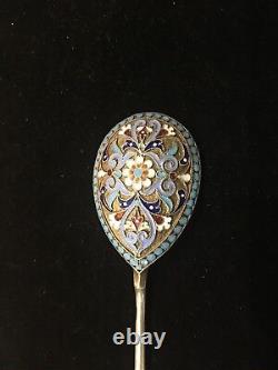 1896 Monogram Russian Imperial Silver 84 Cloisonne Enamel Spoon Antiques Russia