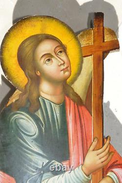 18c RUSSIAN IMPERIAL CHRISTIANITY ICON GUARDIAN ANGEL EGG PAINTING CROSS MOTHER