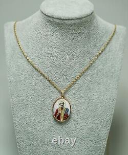 1900 Imperial Russian 56/14K Gold Enamel Saint Nicholas Neck Pendant Icon Fob