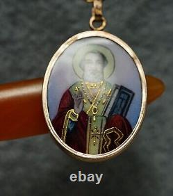 1900 Imperial Russian 56/14K Gold Enamel Saint Nicholas Neck Pendant Icon Fob