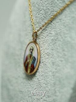 1900 Imperial Russian 56/14K Gold Enamel Saint Nicholas Neck Pendant Icon Fob