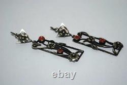 1900's Antique Imperial Russian Sterling Silver 84 Coral Womens Jewelry Earrings