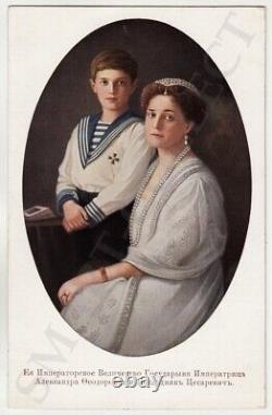 1913 Imperial RUSSIA Empress ALEXANDRA with Crown Prince ALEXEI Oval Color PC