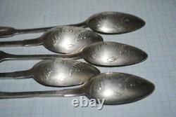 1920 Lot Of 5 Antique Imperial Russian Etched Spoon Sterling Silver 84 Art Decor