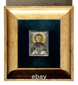 19c RUSSIAN IMPERIAL CHRISTIAN ICON NICHOLAS GOLD GOD MOTHER CROSS EGG PAINTING