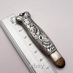 19th Original Antique Imperial Russian Pencil Crown Sterling Silver 84 Engraved