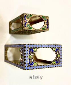 2 Antique Russian Imperial 84 Silver Match Holders Enamel