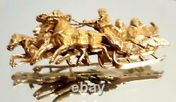 56 14k Antique Russian Imperial Yellow Gold Pin Sleigh Troika 25gr