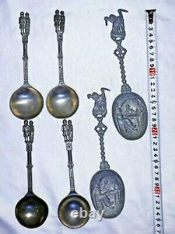 6 Ancient Russian Spoons, Original Royal Russian Antique Spoons Stamped Vintage