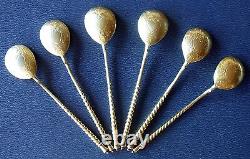 6 Imperial Russian Spoons Silver Gilt 1882