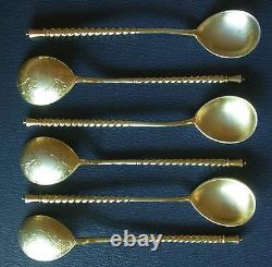 6 Imperial Russian Spoons Silver Gilt 1882