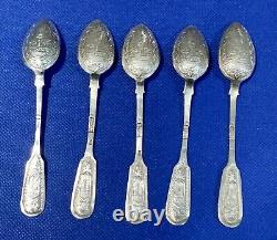 ANTIQUE 1889 RUSSIAN 84 SILVER HAND ENGRAVED Tea Spoons 66 grams, 5 Inches