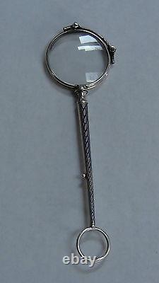 ANTIQUE 19C RUSSIAN IMPERIAL 84 SILVER ENAMEL LORGNETTE by CHLEBNICOV HOLLMARKED
