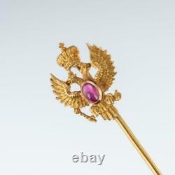 ANTIQUE 19thC IMPERIAL RUSSIAN 56 GOLD & RUBY STICKPIN, KARL BOCK c. 1890
