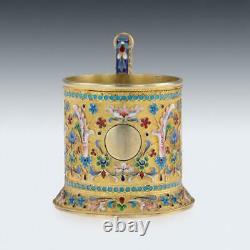 ANTIQUE 19thC IMPERIAL RUSSIAN SOLID SILVER-GILT ENAMEL TEA GLASS HOLDER c. 1896