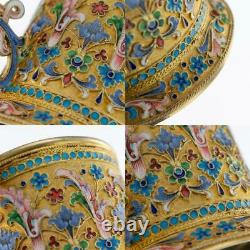 ANTIQUE 19thC IMPERIAL RUSSIAN SOLID SILVER-GILT ENAMEL TEA GLASS HOLDER c. 1896