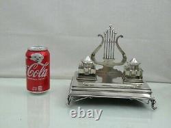 ANTIQUE IMPERIAL RUSSIAN 84 SILVER INK STAND INKWELL DESK SET Musical Motif Lyre