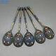Antique Imperial Russian Set 5 Solid Silver Gilt & Champleve Enamel Spoons C1885