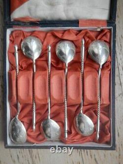 ANTIQUE IMPERIAL RUSSIAN SILVER SPOONS Moscow in box from Warsaw XIX centure