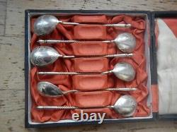 ANTIQUE IMPERIAL RUSSIAN SILVER SPOONS Moscow in box from Warsaw XIX centure