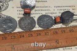 ANTIQUE IMPERIAL russian SILVER 84! Stone SALMON CORAL earrings coins Handmade