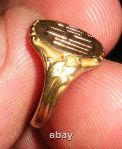 ANTIQUE c. 1890 IMPERIAL RUSSIAN 14K GOLD CREST SIGNET CYRILLIC PBF RING tuvi