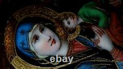 ANTIQUE19c RUSSIAN IMPERIAL PAINTED ON PORCELAIN VIRGIN MARY TRAVEL ICON IN CASE