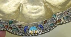 Amazing Antique Imperial Russian Silver Cloisonné Enamel Bowl Moscow c1906
