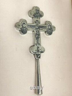 Antique 1859 19th Century Silver Niello Russian Imperial Crucifix Cross