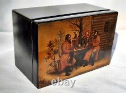 Antique 1880's Vishnyakov Factory Russian Lacquer Box Imperial Era Fedoskino