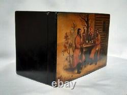 Antique 1880's Vishnyakov Factory Russian Lacquer Box Imperial Era Fedoskino