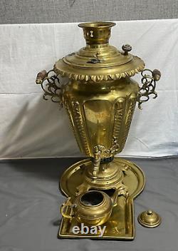 Antique 1880s 1890s IMPERIAL RUSSIA 22 solid brass SAMOVAR + Tray + Tea Pot URN