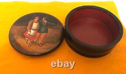 Antique 1880s Vishnyakov Imperial Russia painting on lacquer box Loving Couple