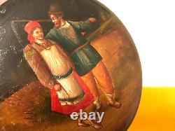 Antique 1880s Vishnyakov Imperial Russia painting on lacquer box Loving Couple